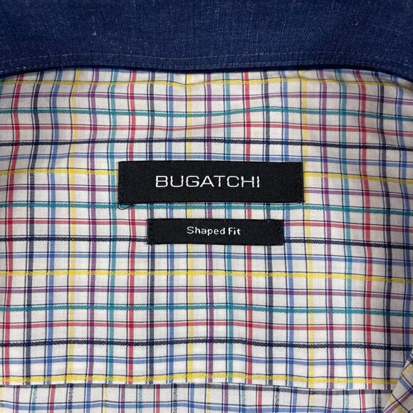 Bugatchi Shaped Fit Multicolor Check Button Down Shirt Men’s Large 100% Cotton - Picture 5 of 10